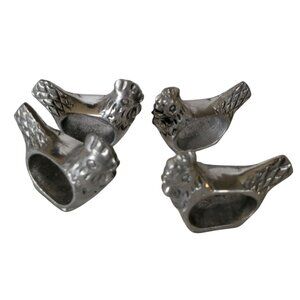 Set Of 4 Pewter Chicken Napkin Rings Farmhouse Table Decor 2x3"